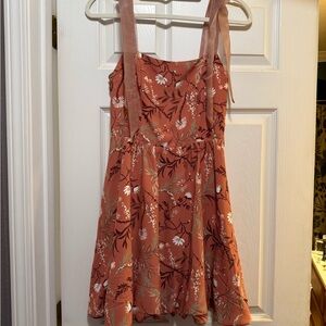 Floral Tie-Strap Mini Dress in Rust